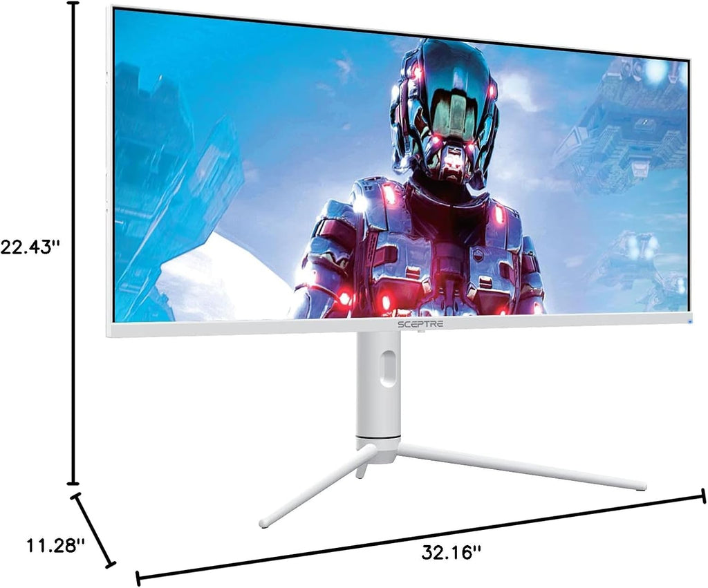 Sceptre IPS 34' White UltraWide Monitor 3440 x 1440p HDR400 1ms up to 144Hz 95% DCI-P3 PIP PBP DisplayPort HDMI USB-C Height Adjustable (E345B-QUN168W)