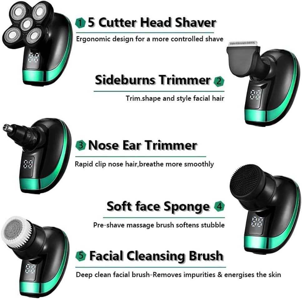 Head Shaver for Men, 5 in 1 Multi Grooming Kit Digital Display Electric Shaver Hair Trimmer Beard Electric Razor Wet Dry Men Facial & Body Shaving Machine