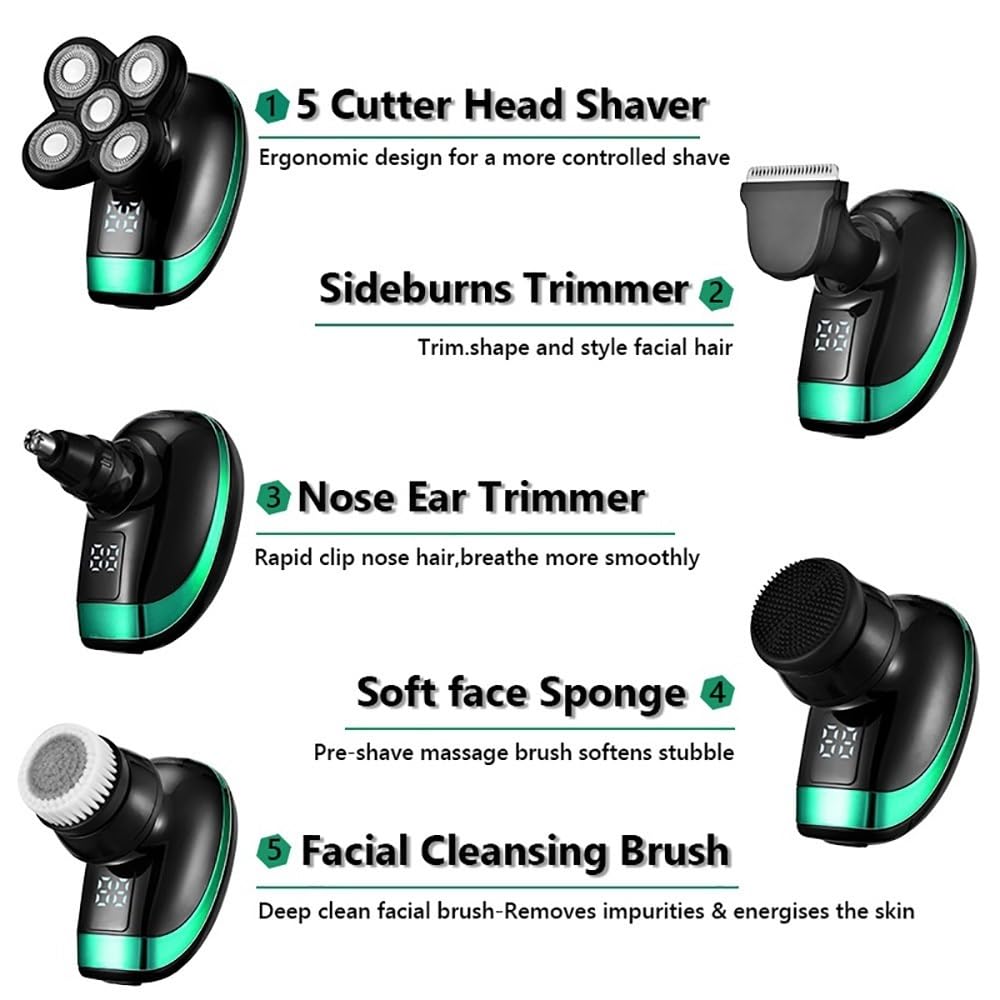Head Shavers for Bald Men, 5 in 1 Multi Grooming Kit Digital Display Electric Shaver Hair Trimmer Beard Electric Razor Wet Dry Men Facial & Body Shaving Machine