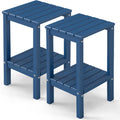 GREENVINES Tall-Outdoor-Side-Table Set of 2 | 23.5' | HDPE Plastic | Patio Adirondack End Tables | All Weather | 2-Tier | Blue | for Porch Garden Indoor & Rocking Chairs