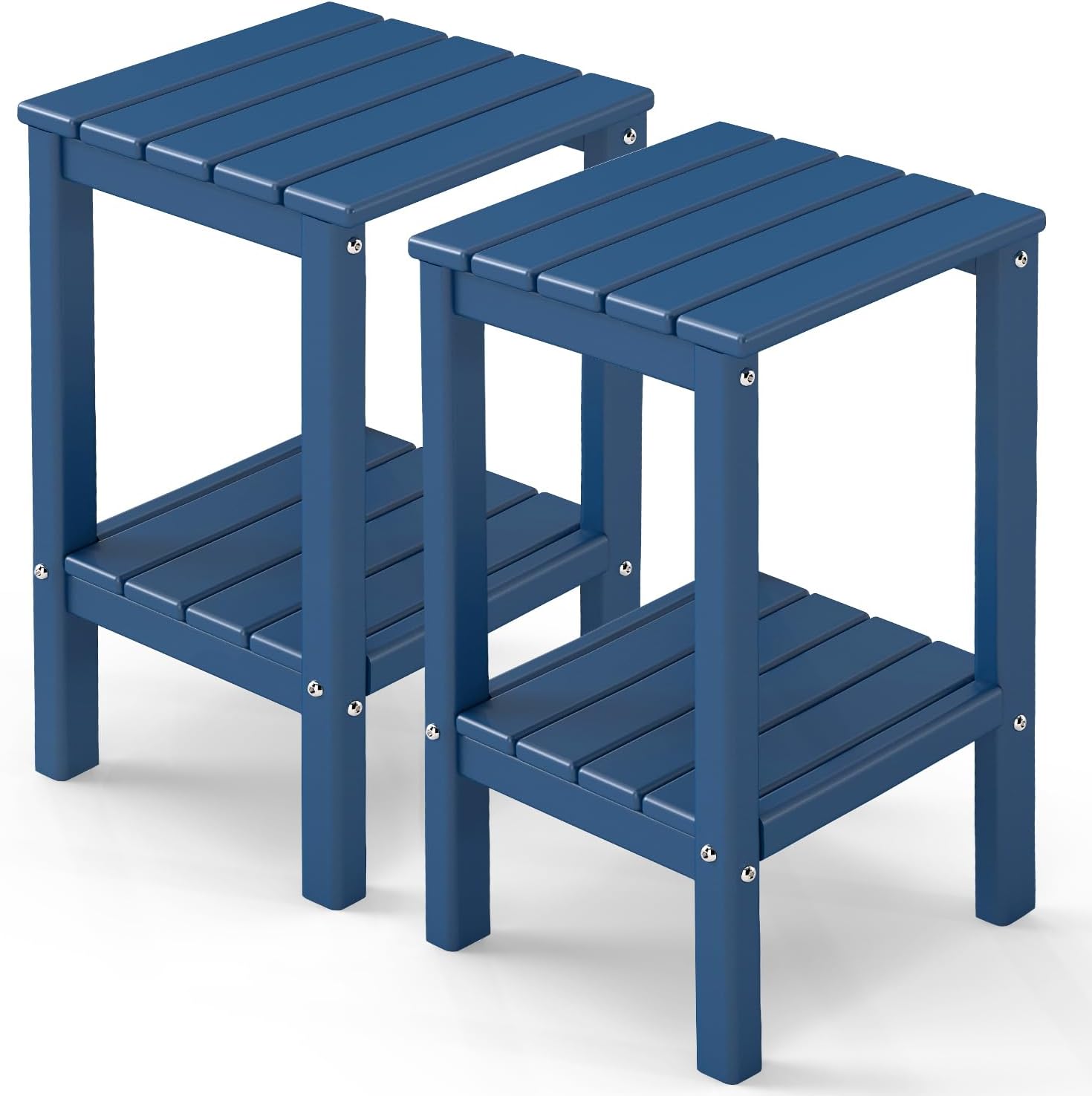 GREENVINES Tall-Outdoor-Side-Table Set of 2 | 23.5' | HDPE Plastic | Patio Adirondack End Tables | All Weather | 2-Tier | Blue | for Porch Garden Indoor & Rocking Chairs