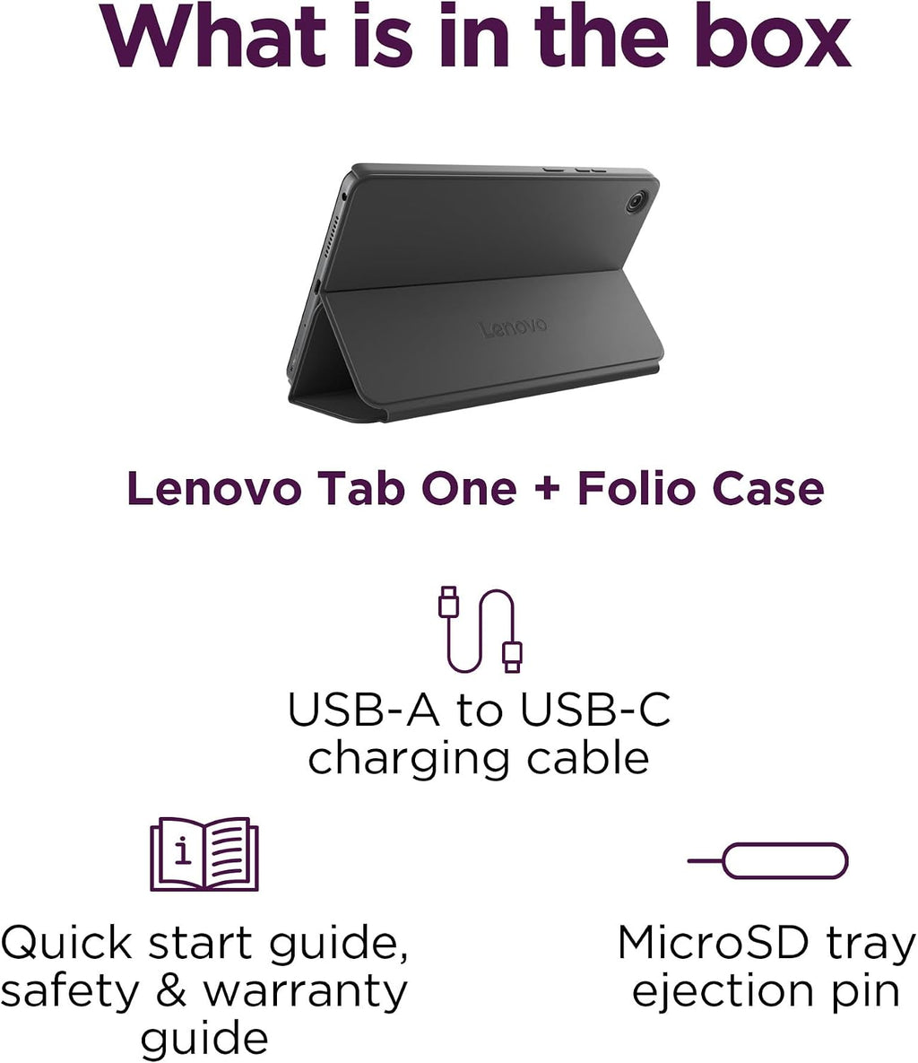 Lenovo Tab One - Lightweight Tablet - up to 12.5 Hours of YouTube Streaming - 8.7' HD Display - 4 GB Memory - 64 GB Storage - MediaTek Helio G85 - Includes Folio Case