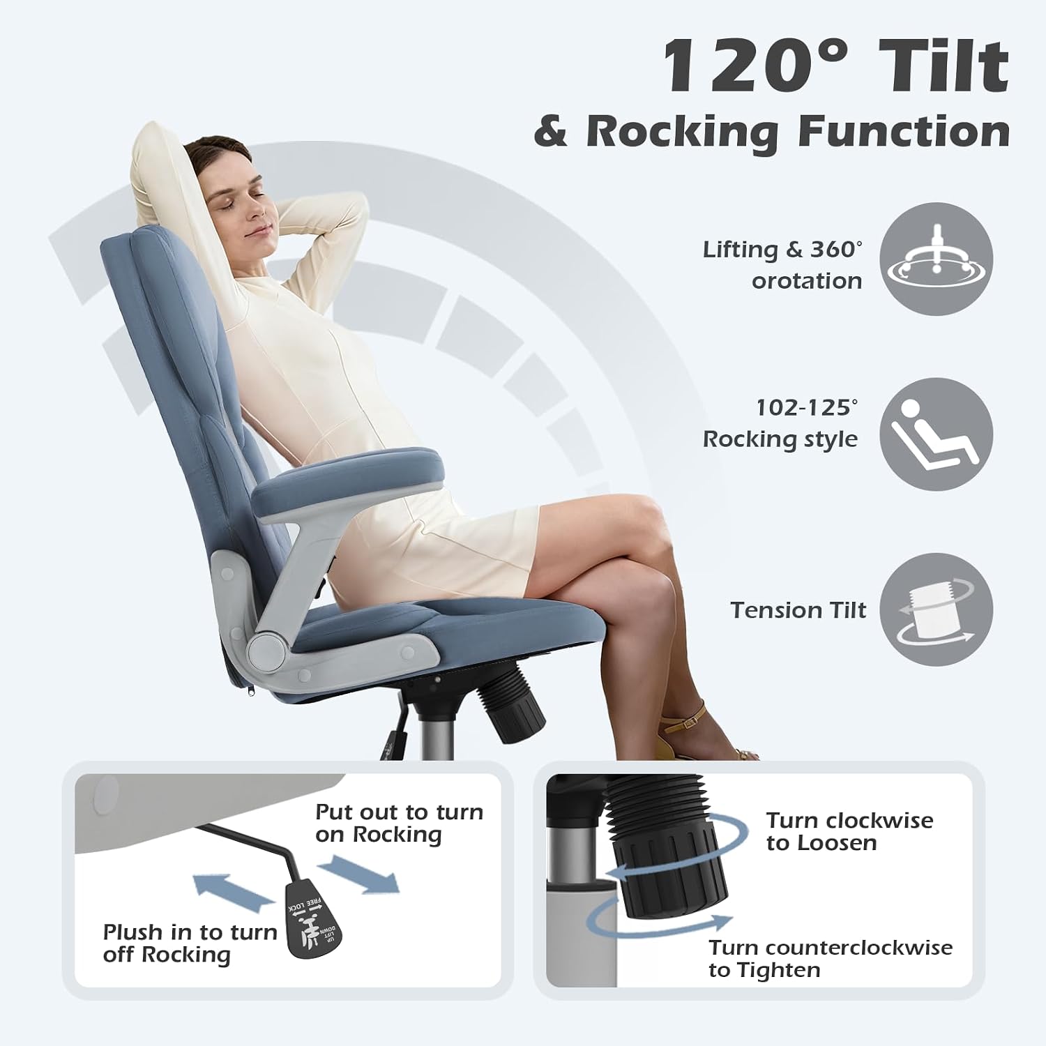 SEATZONE Home Office Desk Chairs with Wheels and Armrests Office Chair Comfortable Ergonomic Mesh with Velvet Executive Computer Chairs for Adults and Teens,Modern Blue Gray