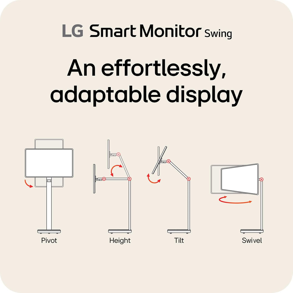 LG Smart Monitor Swing 32U889SA-W 32' 4K UHD 3840x2160 IPS Touchscreen on a Fully Adjustable Wheeled Base HDR10, webOS, Built-in Speaker, HDMI, USB Type-C, Tilt/Height/Swivel/Pivot Stand,White Renewed