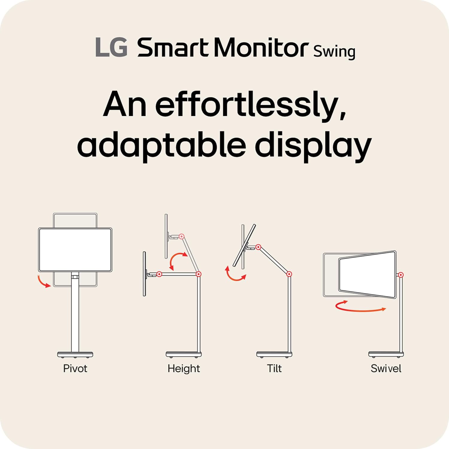 LG Smart Monitor Swing 32U889SA-W 32' 4K UHD 3840x2160 IPS Touchscreen on a Fully Adjustable Wheeled Base HDR10, webOS, Built-in Speaker, HDMI, USB Type-C, Tilt/Height/Swivel/Pivot Stand,White Renewed