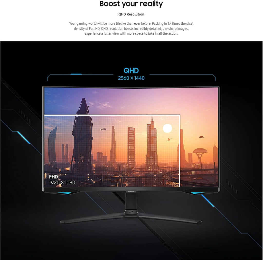 Samsung 32' Odyssey Curved Gaming Monitor | 240Hz, 1ms | QHD, HDR600 | AMD FreeSync Premium Pro | 1000R Curve | Gaming Hub, Smart TV |Includes Remote Control