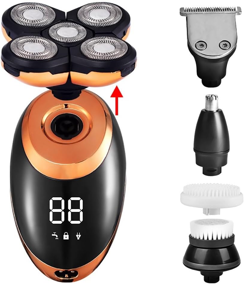 Head Shaver for Men, 5 in 1 Electric Shaver for Men Beard Hair Trimmer Electric Razor 5D Floating Five Blade Heads Electric Nose Hair Trimmer LCD Display
