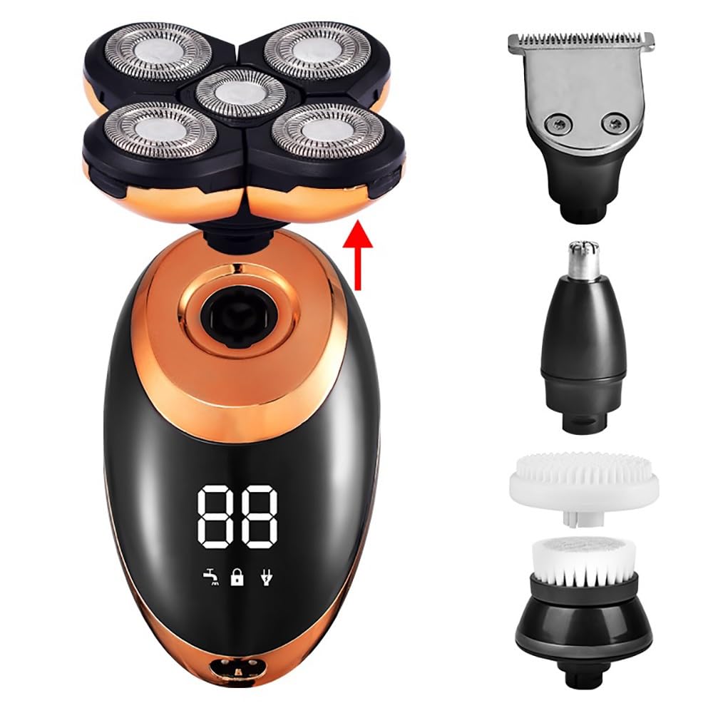 Head Shavers for Bald Men, 5 in 1 Electric Shaver for Men Beard Hair Trimmer Electric Razor 5D Floating Five Blade Heads Electric Nose Hair Trimmer LCD Display