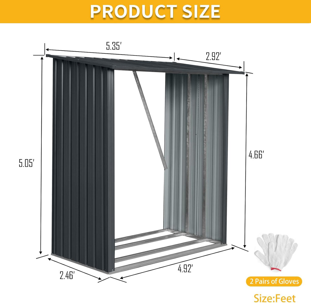 Ball & Cast 3X5 FT Outdoor Steel Firewood Rack Metal Storage Shed with Middle Stiffener and Reinforced Base,Multi-Functional Waterproof Cabinet W/Roof,for Equipment Machines,Black