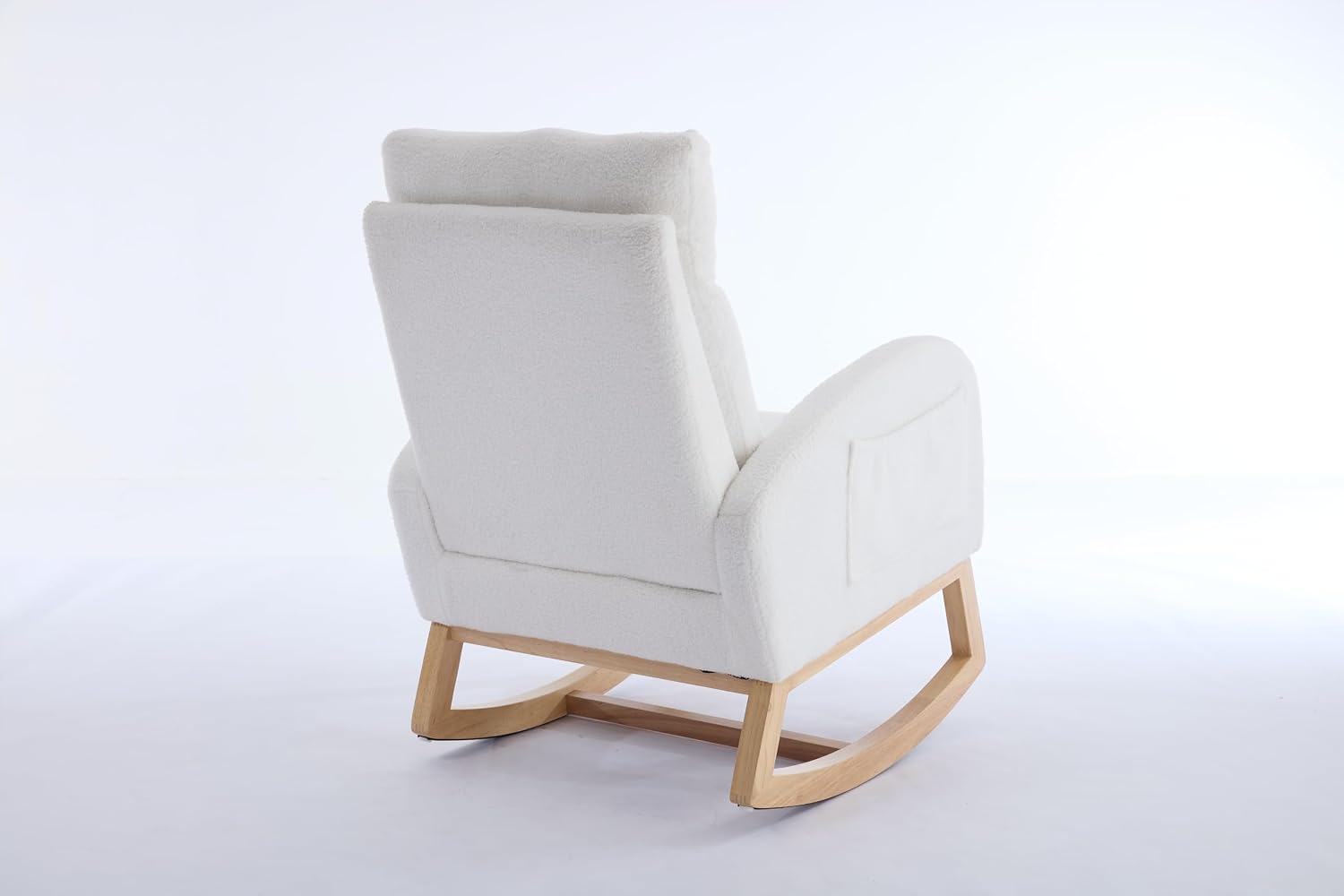 Modern Teddy Fabric Rocking Chair with Footstool, Nursery Rocker with Storage Pocket, High Back Wooden Base, 35-49 inch Length (Ivory, B)