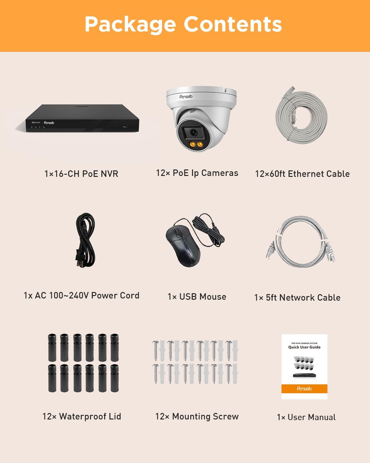16 Channel Security Camera System, 12x 5MP Wired IP PoE Dome Camera w/Smart Spotlight Color Night Vision, AI Human Detection, Built-in Mic, Remote Access, 4K 16CH NVR 4TB HDD, PD93BA1216-5MD