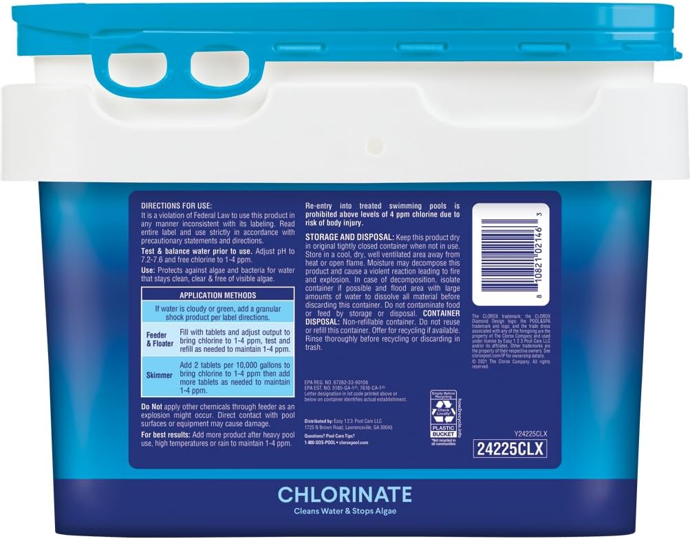Clorox® Pool&Spa™ XtraBlue 3' Swimming Pool Chlorinating Tablets, Kills Bacteria & Stops Algae (25 LB)
