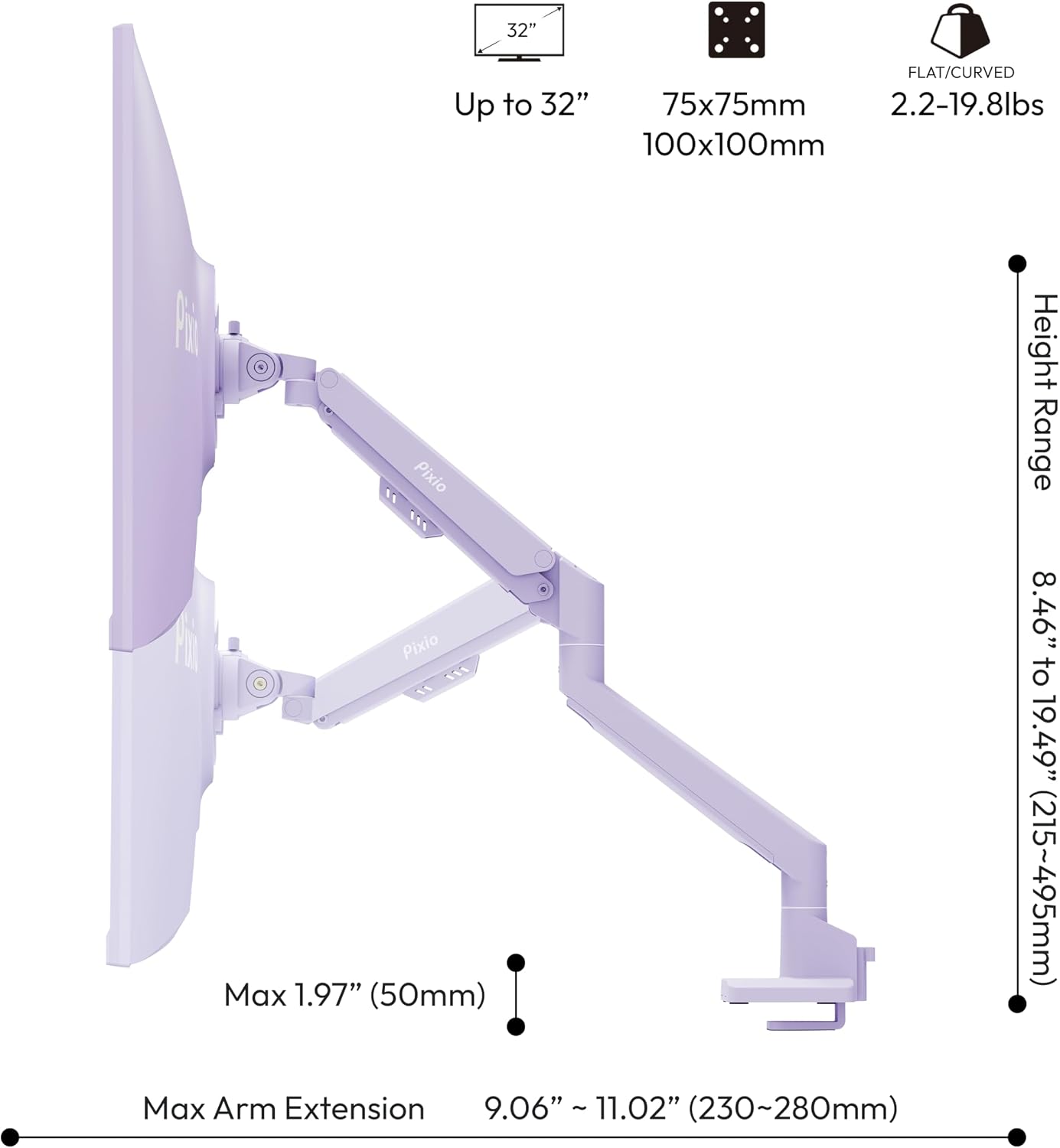 Pixio PX279 Wave Purple 27 inch 240Hz Refresh Rate FHD 1080p Resolution Fast IPS Panel 1ms GTG Resonse Time Gaming Monitor and PS1S Wave Purple Single Monitor Arm