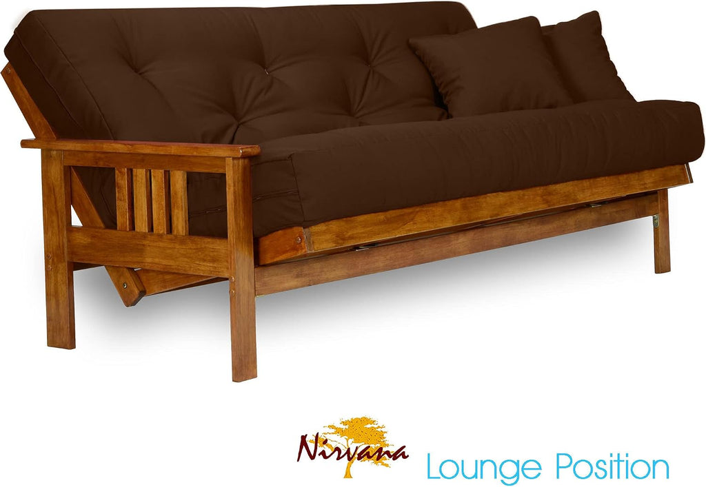 Nirvana Futons Stanford Futon Set - Full Size, Frame, 8' Mattress, Microfiber Sussex Fudge Cover