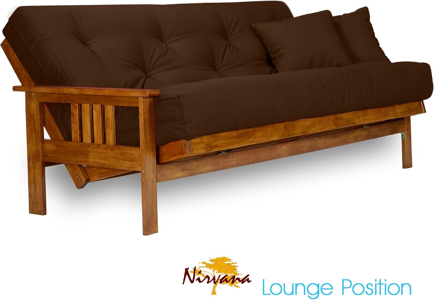 Nirvana Futons Stanford Futon Set - Full Size, Frame, 8' Mattress, Microfiber Sussex Fudge Cover