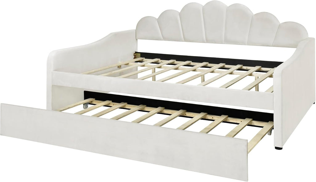 Bellemave Full Size daybed with Trundle, Sofa Bed, daybed with Trundle for Adults, Kids, Girls, Teens, Trundle Bed for Living Room, Velvet, Beige(Mattress not Included)