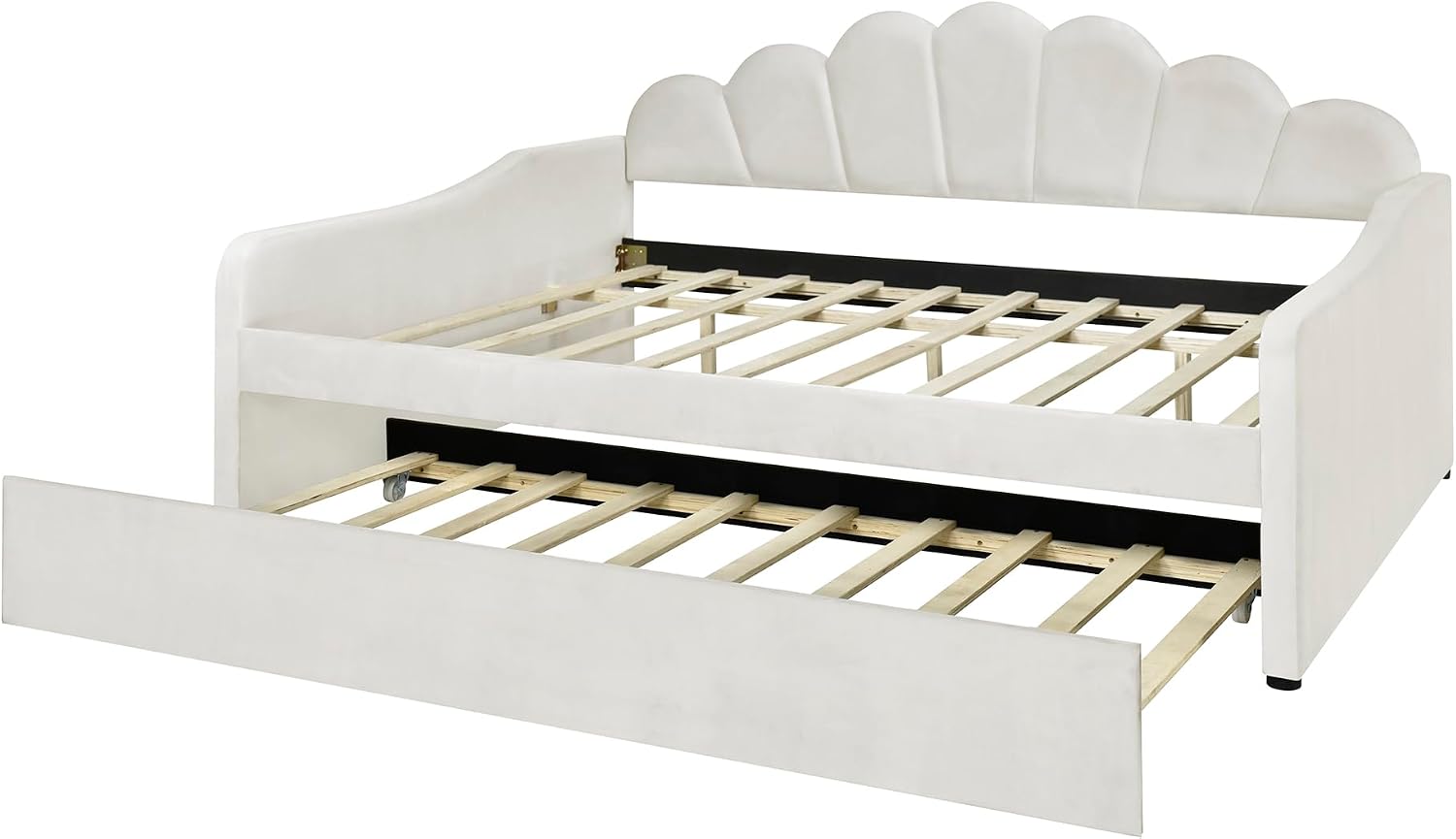Bellemave Full Size daybed with Trundle, Sofa Bed, daybed with Trundle for Adults, Kids, Girls, Teens, Trundle Bed for Living Room, Velvet, Beige(Mattress not Included)