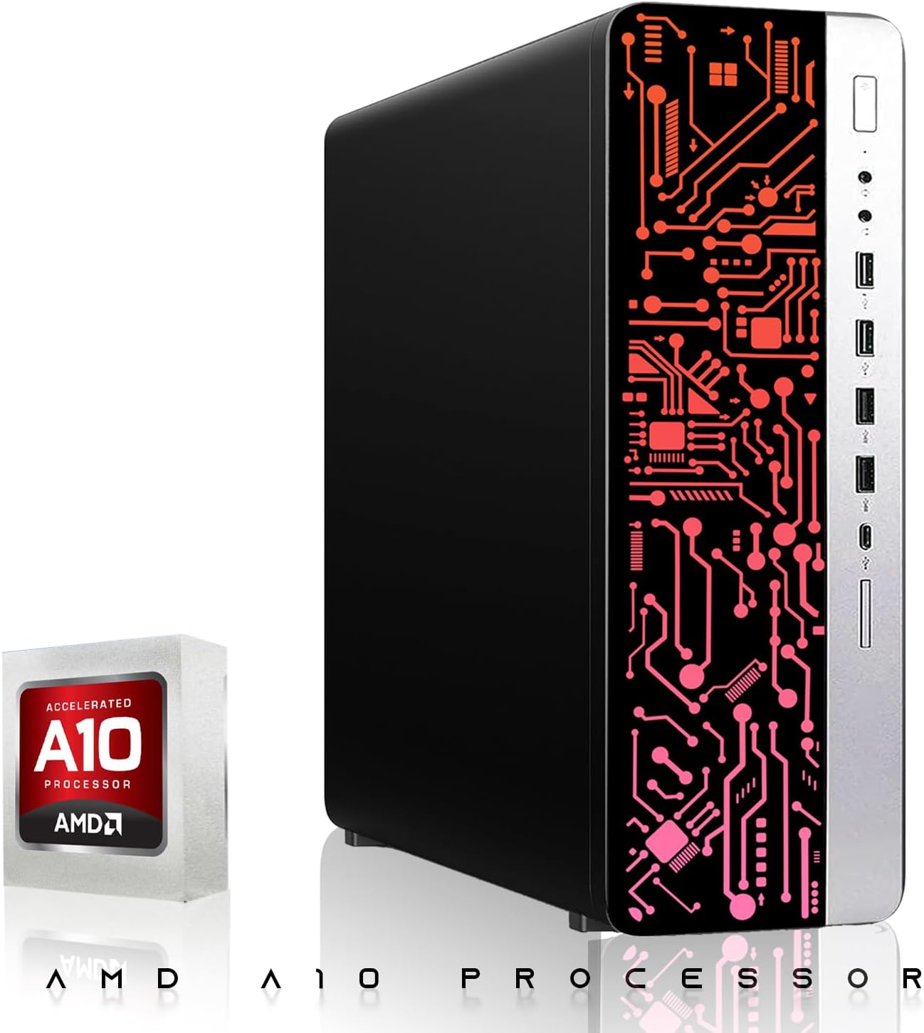 TechMagnet HP G4 Desktop Computer PC AMD Pro A10-9700 R7,16GB RAM,256GB SSD,27-inch Curved Monitor,RGB Speaker,RGB Keyboard with AI-Enabled Copilot Key,Mouse,2X ARGB Fan WiFi,Windows 11 Pro (Renewed)