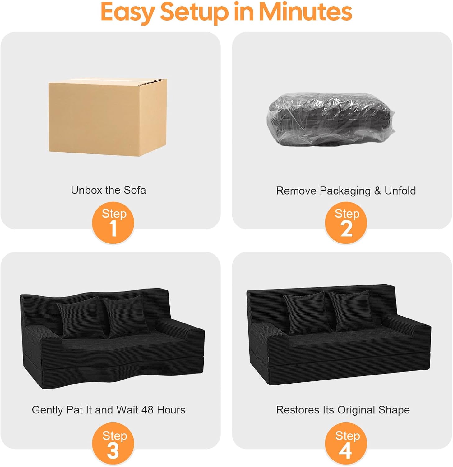MeMoreCool 59' Loveseat Boneless Couch — Convertible Futon Sofa Bed, Corduroy Foldable 2-in-1 Floor Sleeper for Small Living Room, Apartment, Guest Room, High-Density Foam Support & Washable Cover