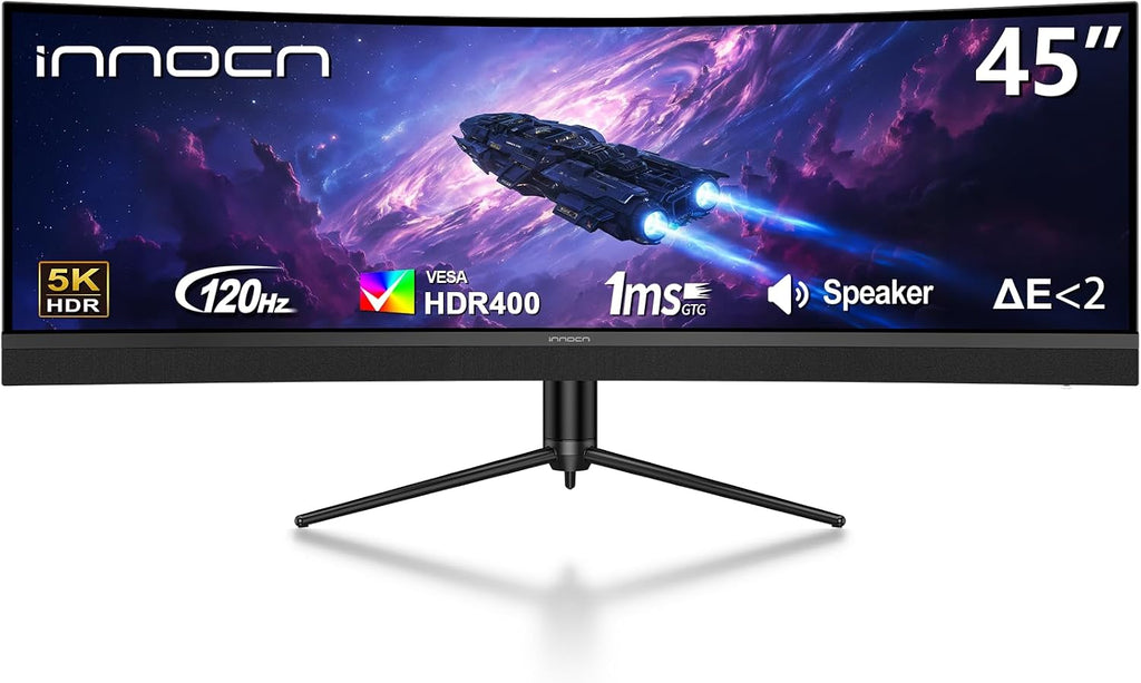 INNOCN 45 Inch 5K2K 5120 x 1440p 120Hz Ultrawide Curved Gaming Monitor, R1500, HDR400, USB Type-C 65W Power Delivery, PIP/PBP, Built-in Speaker, Height Adjustable, Black