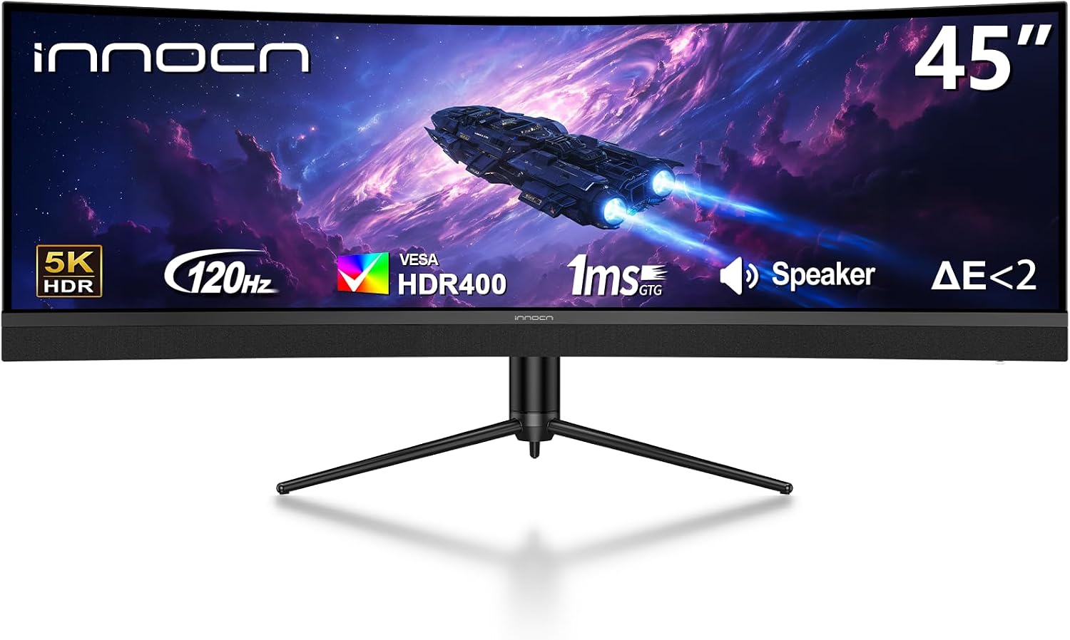 INNOCN 45 Inch 5K2K 5120 x 1440p 120Hz Ultrawide Curved Gaming Monitor, R1500, HDR400, USB Type-C 65W Power Delivery, PIP/PBP, Built-in Speaker, Height Adjustable, Black
