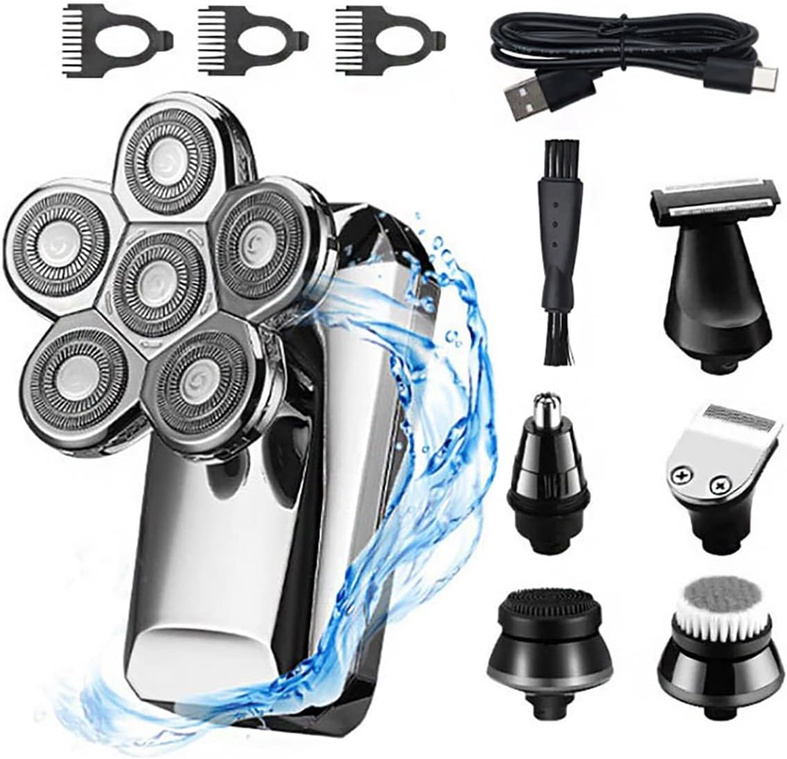 Electric Razor for Men, 6 In 1 Grooming Kit Rechargeable Electric Shaver For Men Body Beard Hair Trimmer Electric Razor Bald Head Shaving Machine
