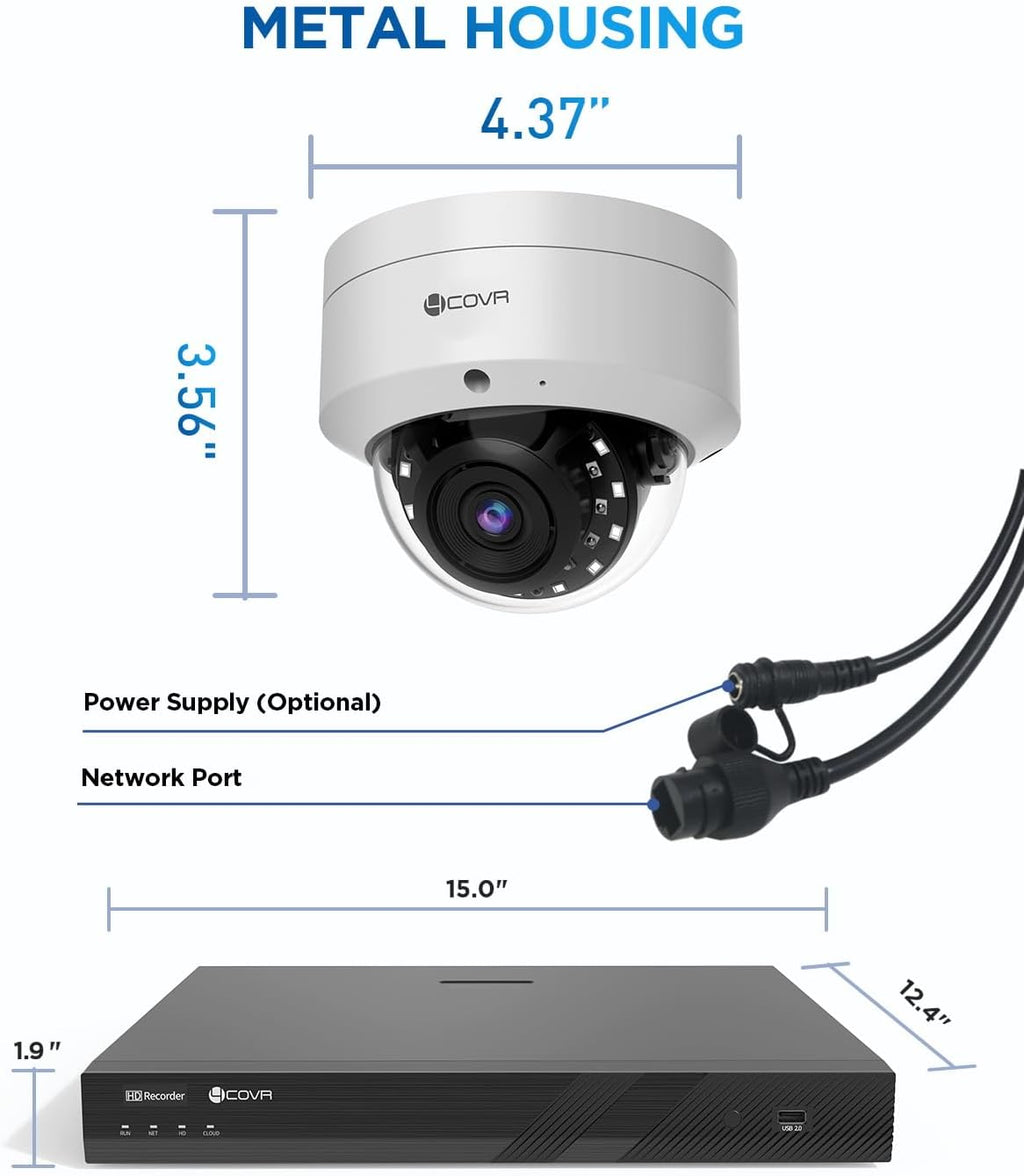 4COVR 16 Channel PoE Security Camera System 4K, Human/Vehicle Detection, 12X IK10 Vandal-Proof 8MP Wired Commercial Dome IP Camera IP67, NVR & 4TB HDD, Business Surveillance Outdoor, LY54AX8M1612-1