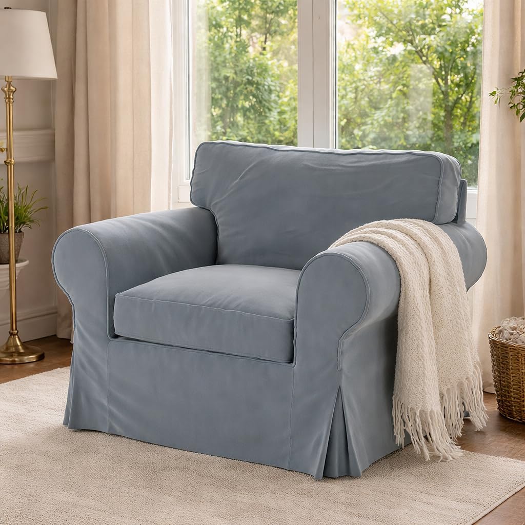 Velvet Pets Friendly Sofa Covers Custom Made Compatible for IKEA Ektorp Armchair Slipcovers (Velvet Light Gray Ektorp Chair)