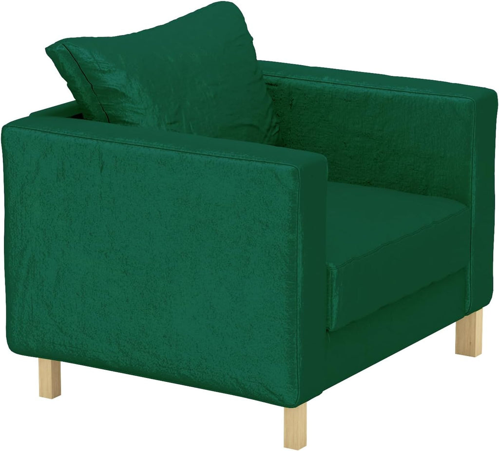 Heavy Duty Velvet Karlstad 1 Seat Armchair Replacement Custom Made Compatible with IKEA Karlstad Chair Slipcover (Velvet Green Chair)