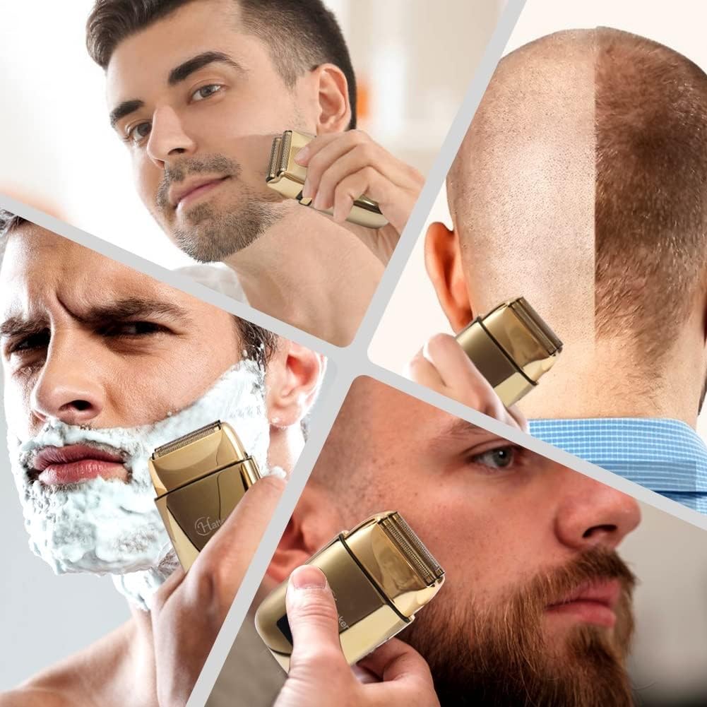 Electric Razors for Men, Pro Metal housing Hair Electric Shaver for Men Rechargeable Head Electric Razor Facial Beard Shaving Machine Tool for blads (Color : Gold)