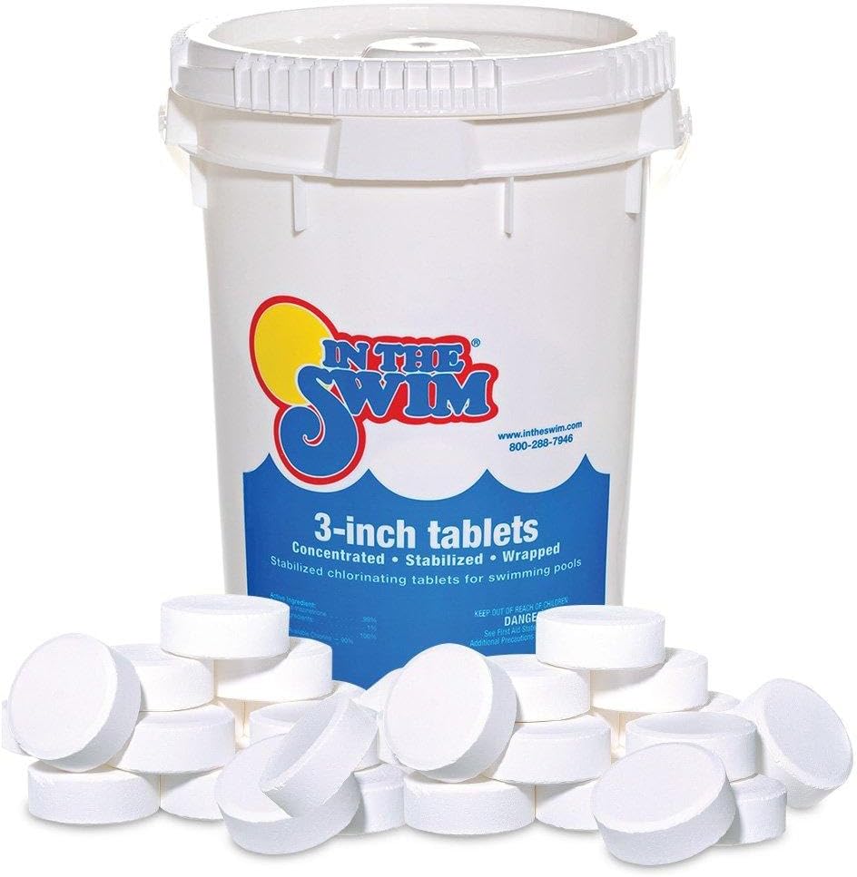 In The Swim 3 Inch Stabilized Chlorine Tablets for Sanitizing Swimming Pools - Individually Wrapped, Slow Dissolving - 90% Available Chlorine - Tri-Chlor - 50 Pounds - 2 Pack