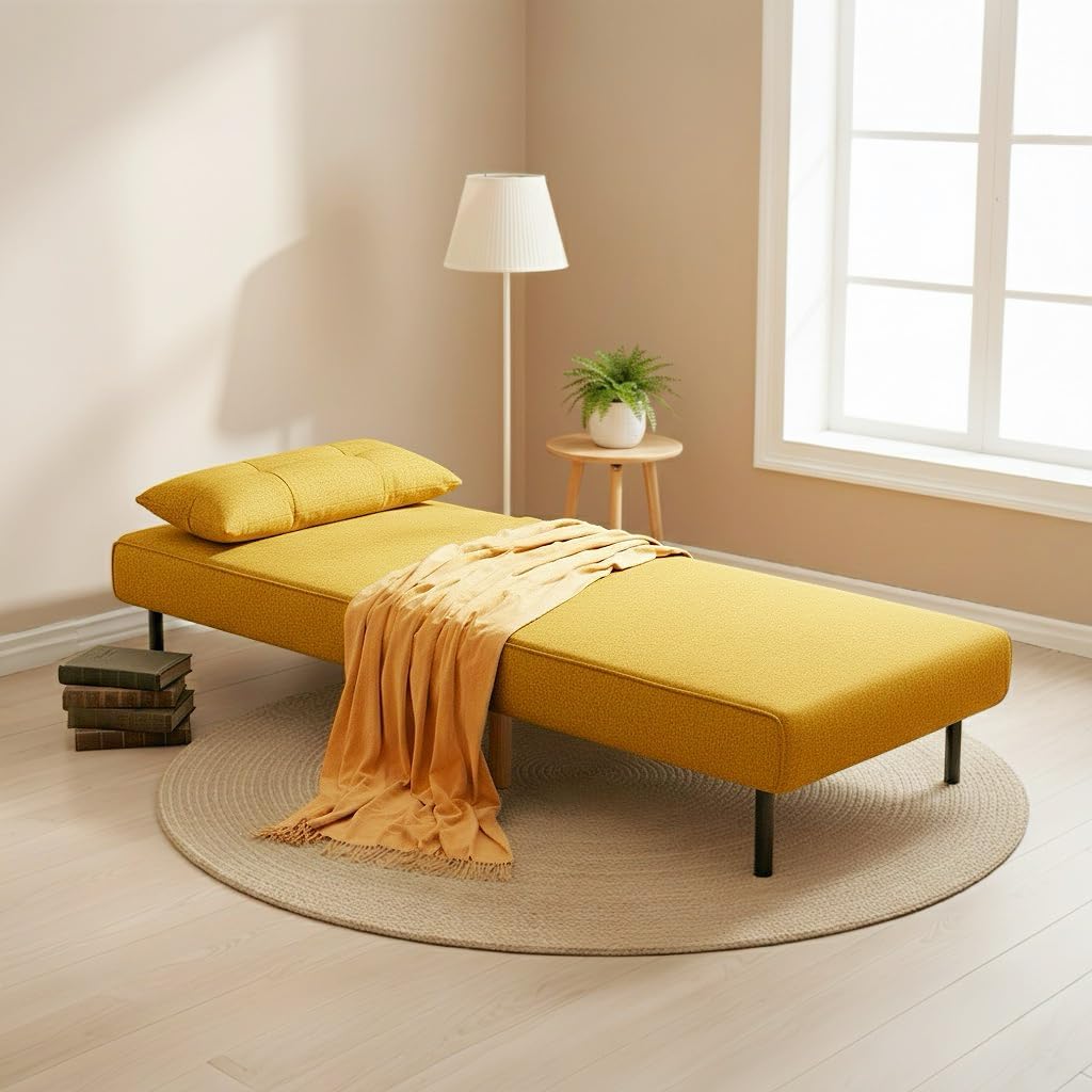 Ahomly 3 in 1 Sleeper Chair Bed, Chair Bed Sleeper for Adults with 6 Angle Adjustable Backrest, Convertible Single Futon for Living Room/Apartment/Office, Yellow