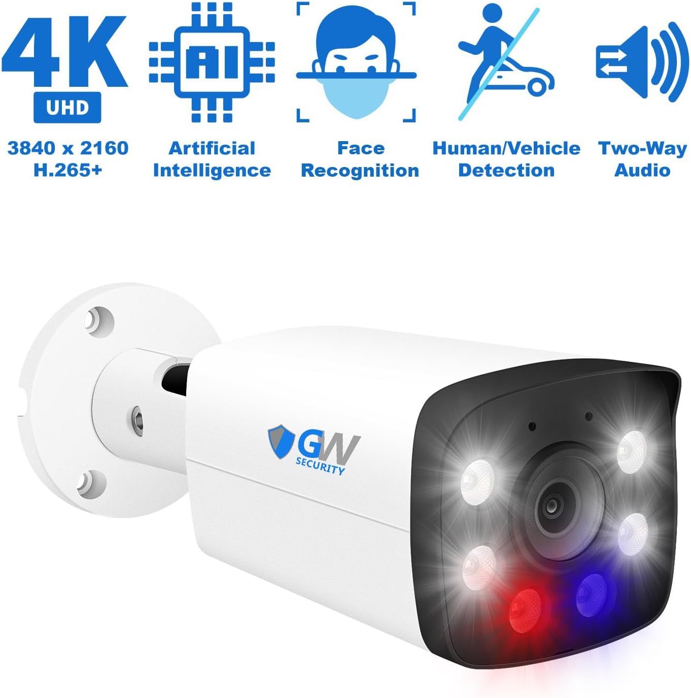 GW Security 16 Channel 12MP NVR 4K Fulltime Color Night Vision Security Camera System with 16 UltraHD 8MP Two-Way Audio Outdoor PoE Security Camera, Smart AI Face Recognition Human & Vehicle Detection