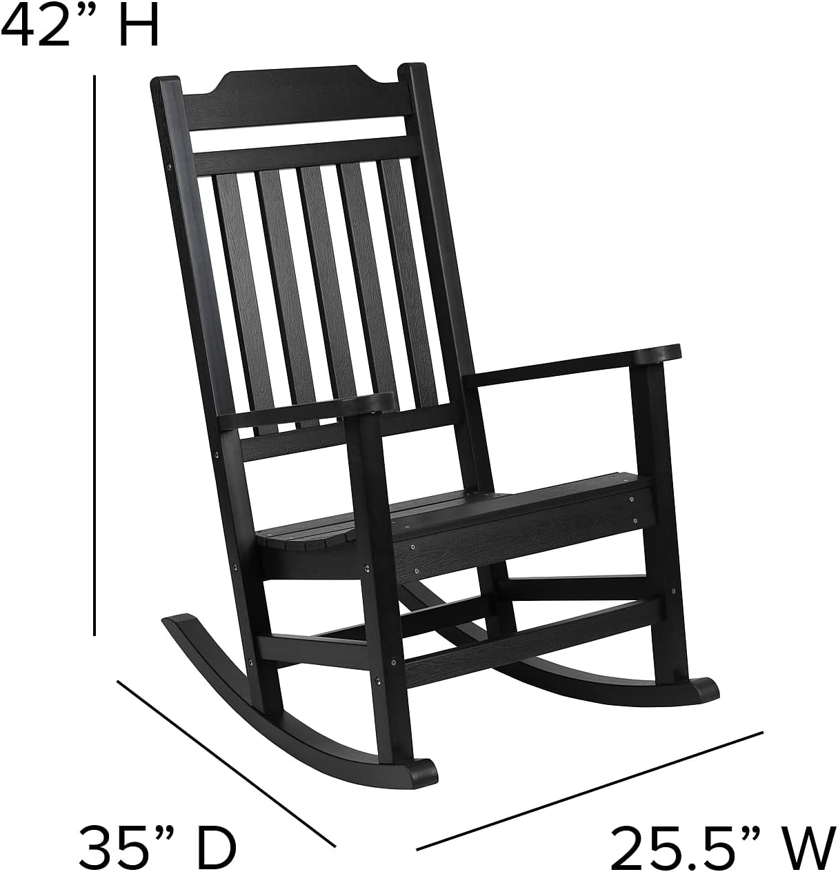 Flash Furniture Winston All-Weather Poly Resin Rocking Chair in Black
