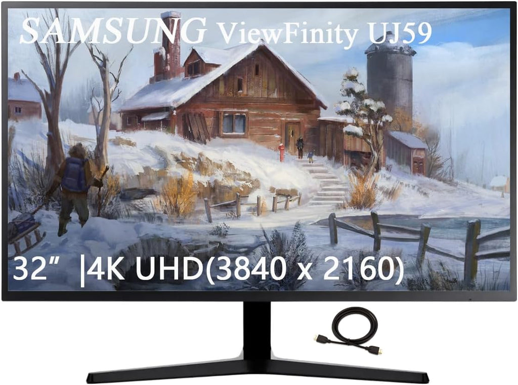 Samsung 32' ViewFinity UJ59 Series LED Monitor, 4K UHD (3840x2160), 60Hz, 4ms, FreeSync, HDMI, Display Port, Eye Saver,Flicker Free Mode, Dark Gray, with GSF HDMI Cable