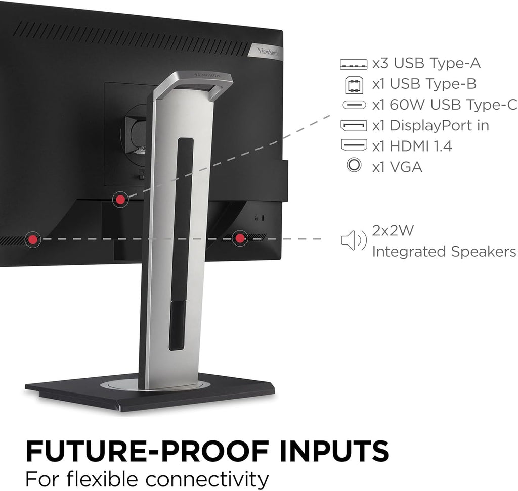 ViewSonic VG245 24 Inch 1080p Monitor Designed for Surface, IPS Display for Smooth Home and Office Productivity, Advanced Ergonomics, 60W USB-C, HDMI, and DisplayPort Inputs