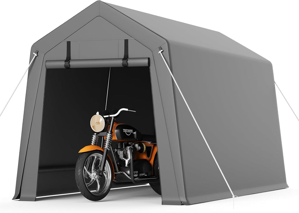 7x10FT Portable Outdoor Garage, Waterproof & UV-Resistant Portable Storage Shed with 2 Roll-Up Doors, Carport Tent for Motorcycle, Bike, and Tools