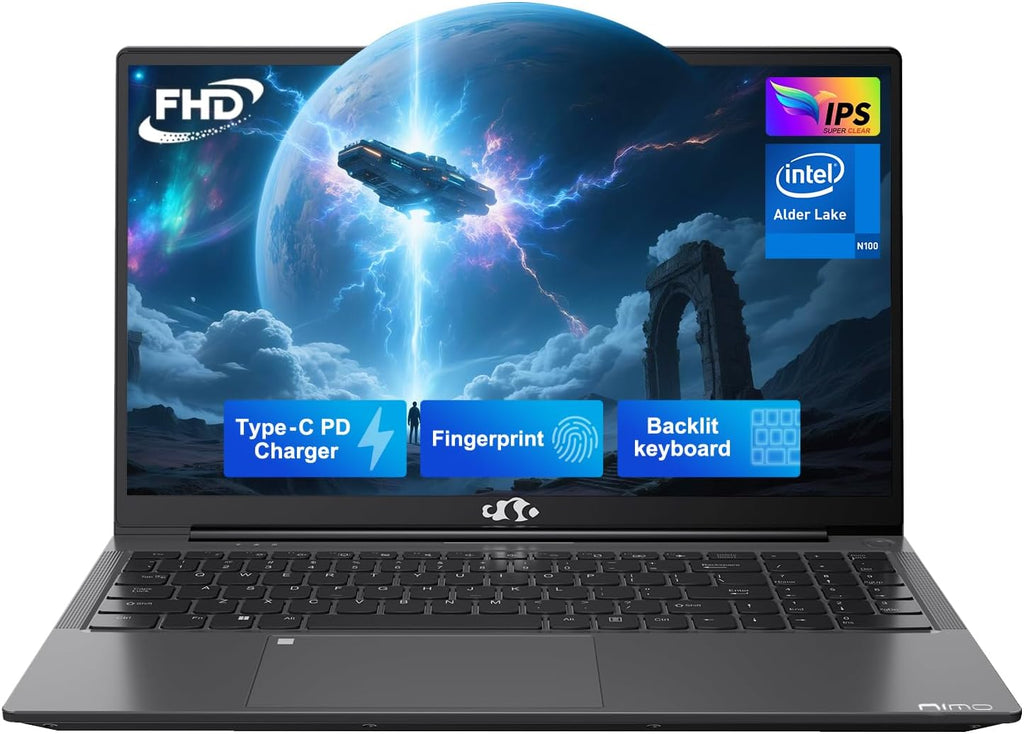 NIMO 15.6' IPS FHD-Laptop-Computer, Intel Pentium Quad Core N100 4GB RAM 128GB SSD (Beat i3-1115G4, Up to 3.4GHz) Backlit Keyboard Fingerprint Type-C WiFi 6 BT5.2, for Student and Home (Renewed)