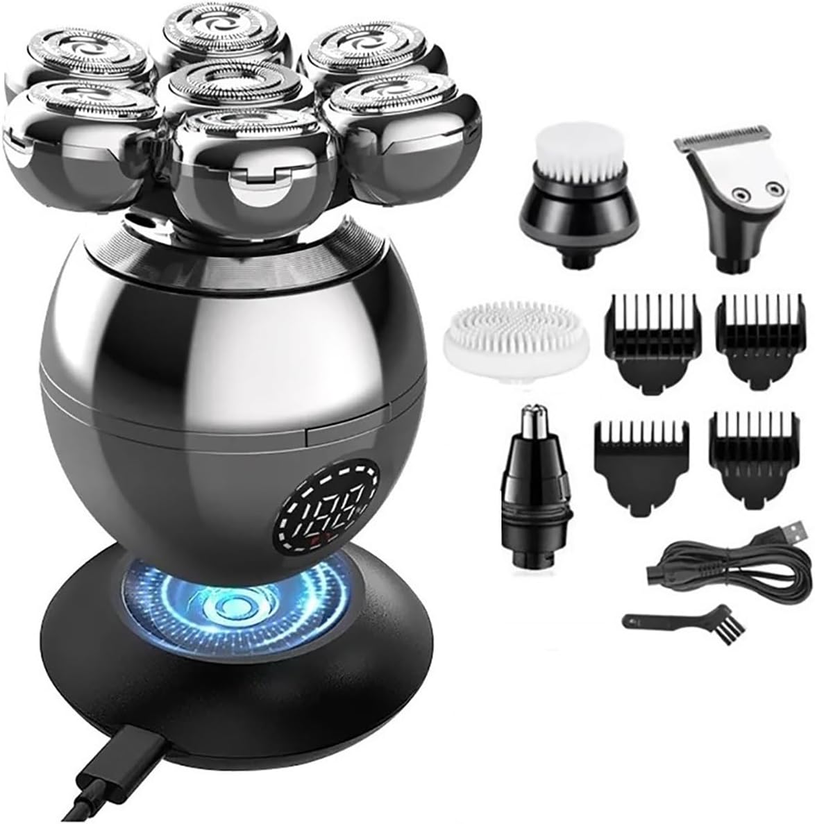 Head Shaver for Men, 5 in 1 Pro Wet Dry Electric Shaver for Men Beard Hair Trimmer Face Electric Razor Rechargeable Bald Head Shaving Machine LCD Display