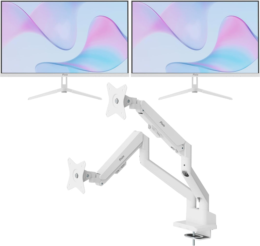 Pixio Two PX278 Wave White 27 inch 180Hz Refresh Rate FHD 1440p Resolution Fast IPS Panel 1ms GTG Response Time Gaming Monitor and PS1D Wave White Dual Monitor Arm - Fits up to 32 inches and 19.8lbs