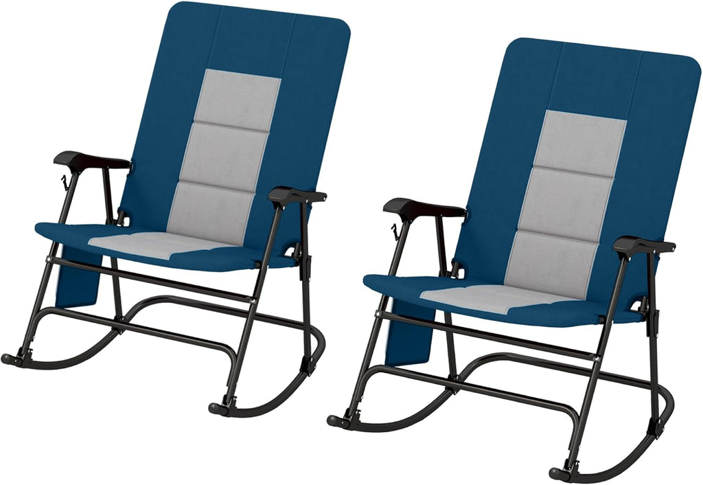 Tangkula Folding Rocking Chair Set, Foldable Camping Rocking Chair with Padded Seat High Back & Armrest, Support 350 lbs, Portable Chair for Indoor Outdoor Patio Lawn Backyard (2, Blue)
