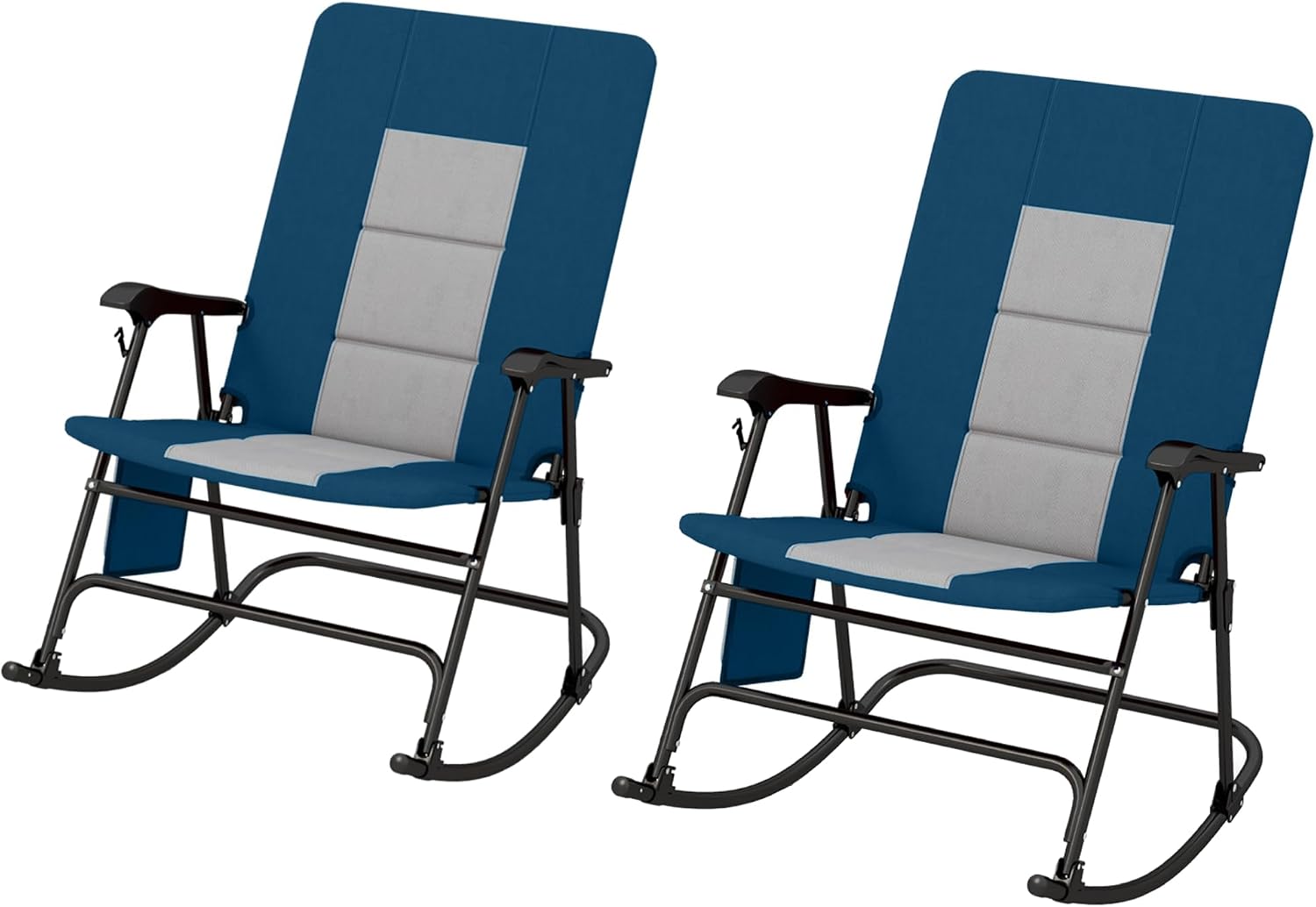 Tangkula Folding Rocking Chair Set, Foldable Camping Rocking Chair with Padded Seat High Back & Armrest, Support 350 lbs, Portable Chair for Indoor Outdoor Patio Lawn Backyard (2, Blue)