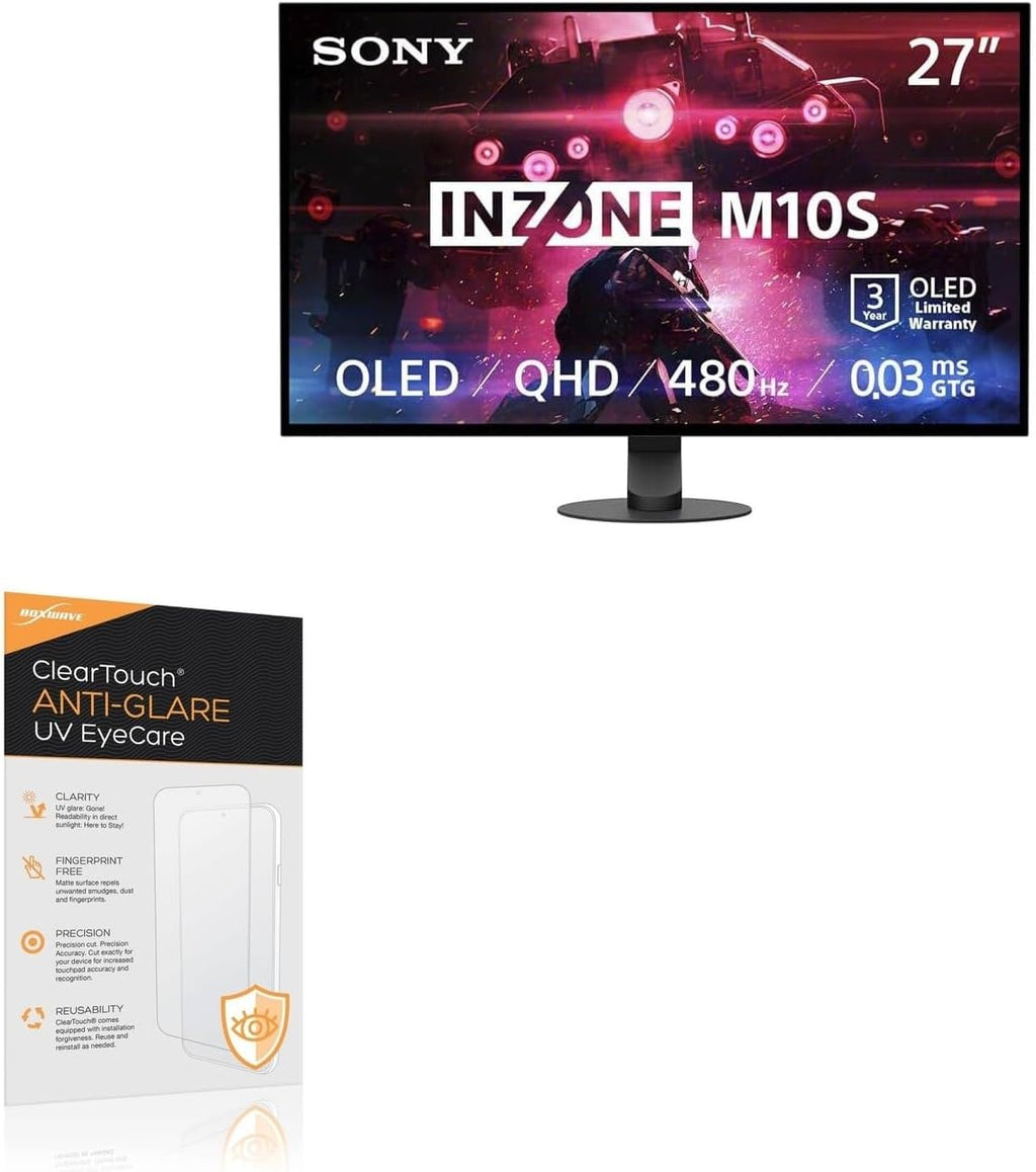 BoxWave Screen Protector Compatible With Sony INZONE M10S OLED QHD 480Hz Gaming Monitor (27 in) - ClearTouch Anti-Glare Anti-UV EyeCare (2-Pack), Filters out Harmful Blue Light Reduce Fatigue
