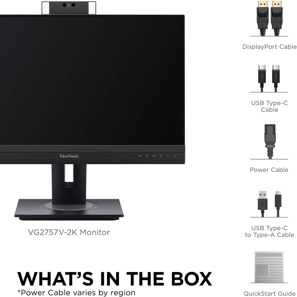 ViewSonic VG2757V-2K 27 Inch 1440p Video Conferencing Docking Monitor with Windows Hello Compatible IR Webcam, Advanced Ergonomics, and 90W USB C for Home and Office