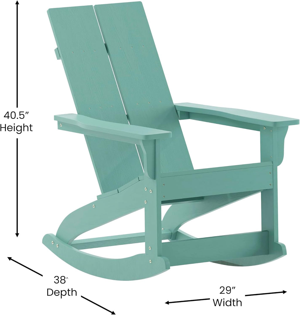 EMMA + OLIVER Harmon Adirondack Rocking Chair - Sea Foam Poly Resin - for Indoor/Outdoor Use - All Weather Materials - Easy Assembly - 350 lb. Weight Capacity