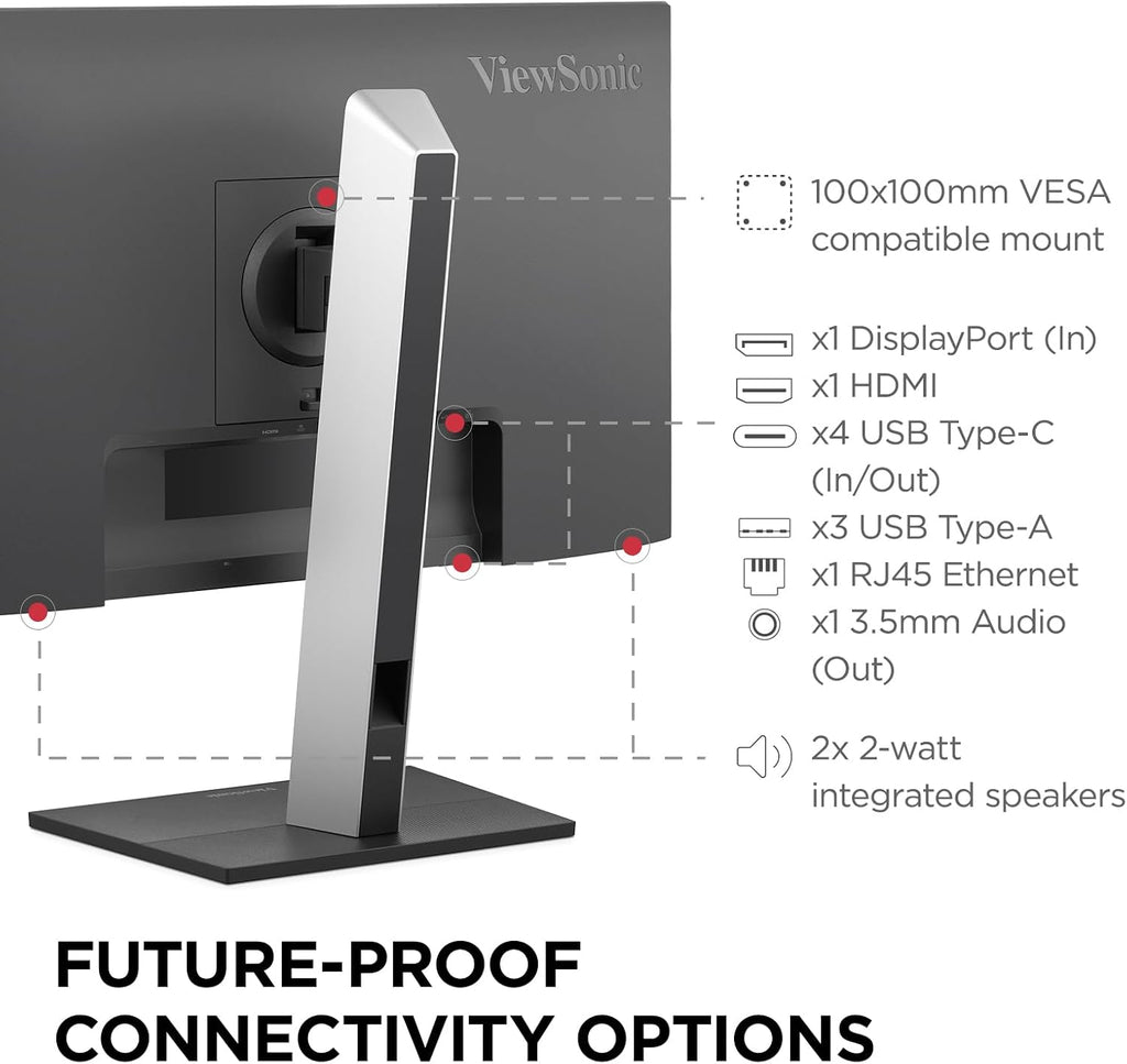 ViewSonic VG2758-2K 27 Inch 1440p Docking Monitor, IPS Display with 100W USB-C for Smooth Home and Office Productivity, Full Ergonomic Adjustability, RJ45, HDMI, 5-Port USB Hub, and DisplayPort Inputs