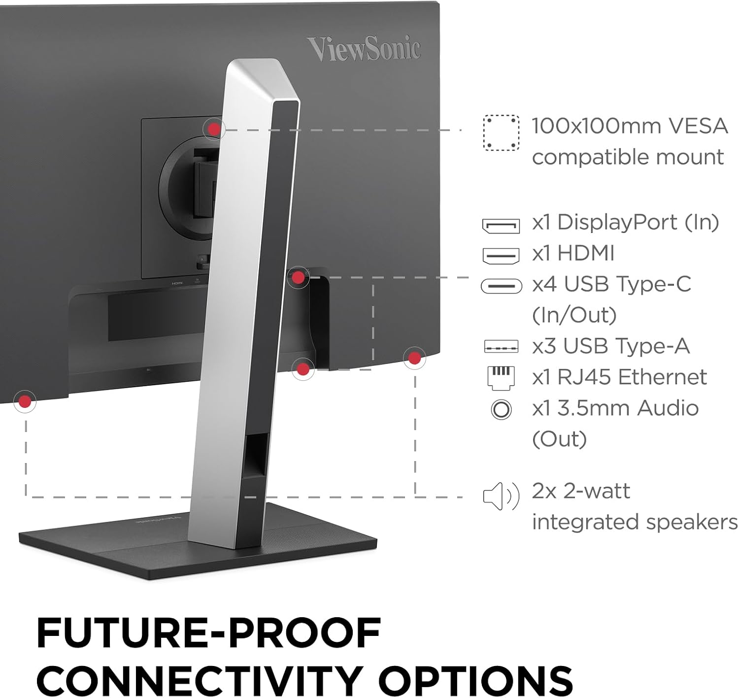 ViewSonic VG2758-2K 27 Inch 1440p Docking Monitor, IPS Display with 100W USB-C for Smooth Home and Office Productivity, Full Ergonomic Adjustability, RJ45, HDMI, 5-Port USB Hub, and DisplayPort Inputs