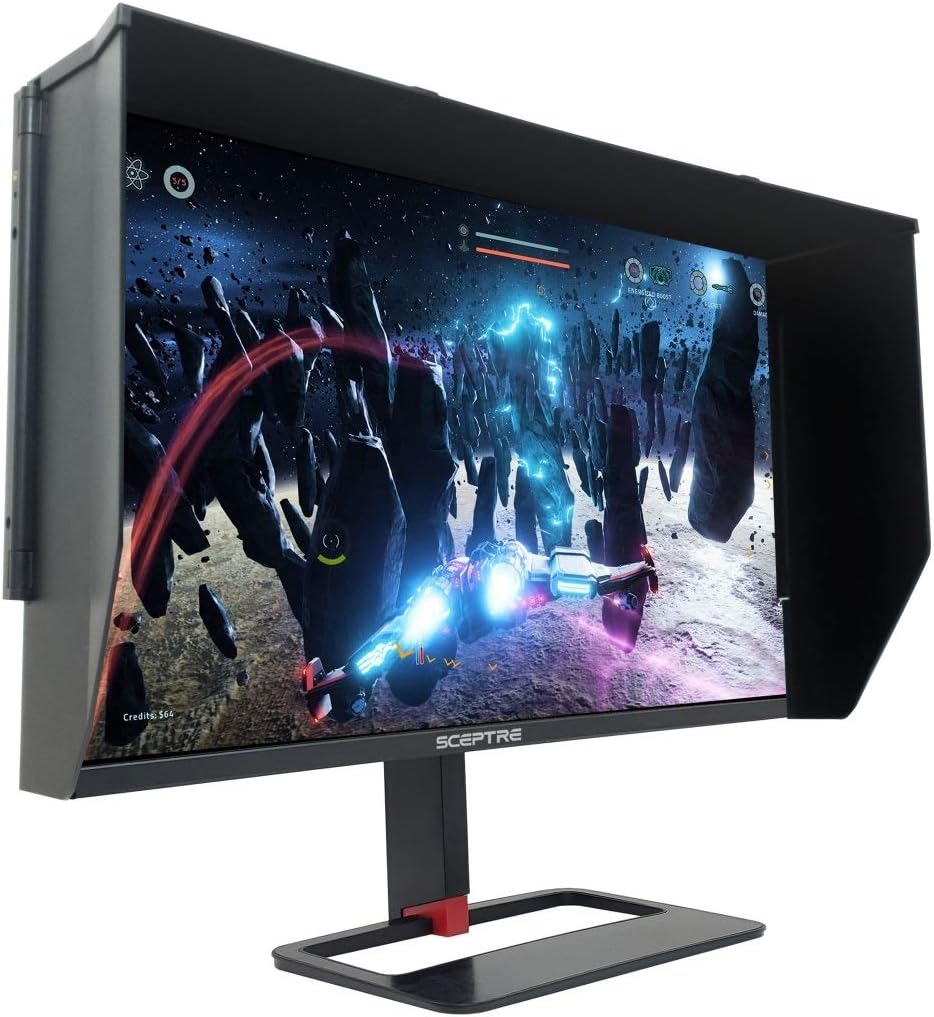 Sceptre 27 inch IPS 2K LED Monitor 2560x1440 QHD HDR400 HDMI DisplayPort up to 144Hz 1ms Height Adjustable Include Gaming Blinders Build-in Speakers, Machine Black (E278B-QPN168+)