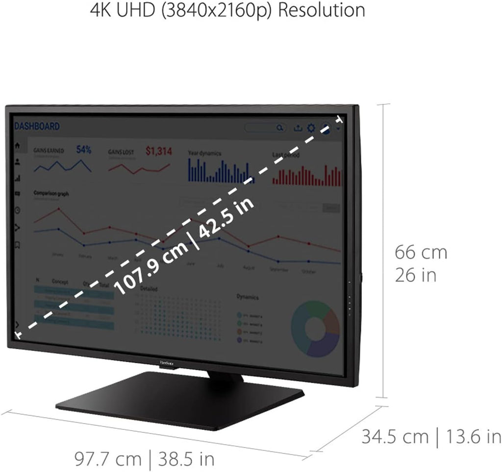 ViewSonic VX4381-4K 43' UHD 4K Monitor Widescreen with HDR10 Support, Eye Care, HDMI, USB, DisplayPort (Renewed)