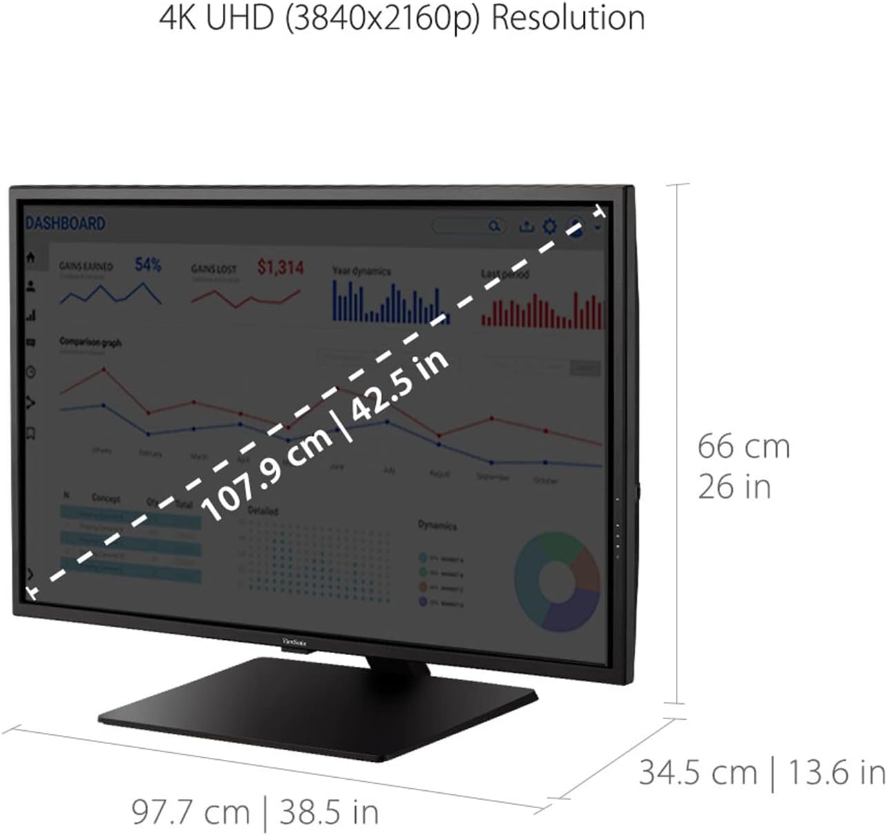 ViewSonic VX4381-4K 43' UHD 4K Monitor Widescreen with HDR10 Support, Eye Care, HDMI, USB, DisplayPort (Renewed)